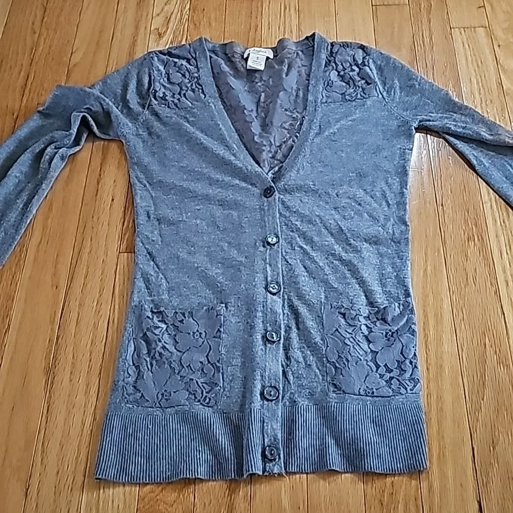 Candie’s Grey Sweater with Lace on the Back and Shoulders. Size S
